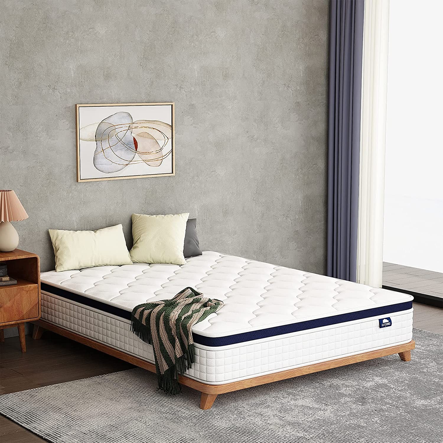 Full Size Mattress 30.48cm Boxed Bed, Crystli 30.48cm Hybrid Mattress with Zero Pressure Foam, Innerspring Mattress for Stress Relief and Cool Sleep, Medium Firm, CertiPUR-US Certified